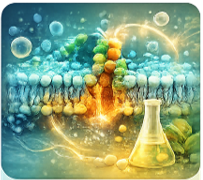 Illustration of peptides interacting with lipid bilayers